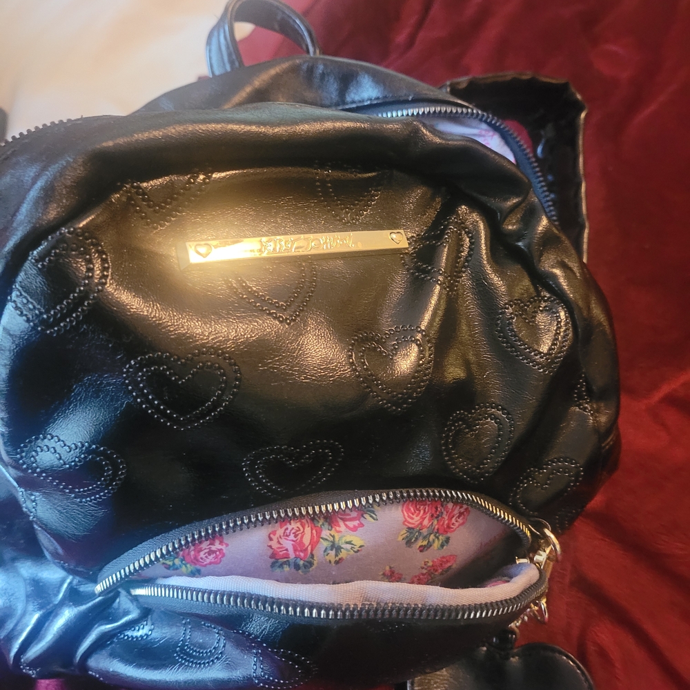 Floral Lined Black Leather Bag